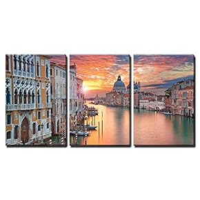 3 Piece Canvas Wall Art - Venice. Image of Grand Canal in Venice, with Santa Maria Della Salute Basilica - Modern Home Art Stretched and Framed Ready to Hang - 16"x24"x3 Panels