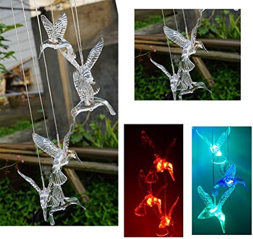 Solar Power LED Hummingbird Wind Chime, Shengqi Long Time Work Cool Beautiful Waterproof for Outdoor Decoration (Clear Hummingbird)