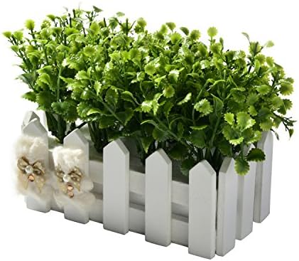 TRIEtree Artificial Peppermint Grass Bonsai, Wooden Mini Creative Fence Bonsai Plastic Artificial Plant Potted for Office Home Living Room Table Decor