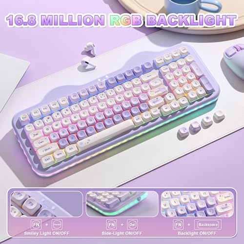 YUNZII C98 Wireless Mechanical Keyboard with Number Pad,98 Key BT5.0/2.4G/USB-C Hot Swap Gasket Mount with PBT MOA Keycaps,Custom RGB,Cute Cake Keyboard for Win/Mac (Purple, Candy Linear Switch)