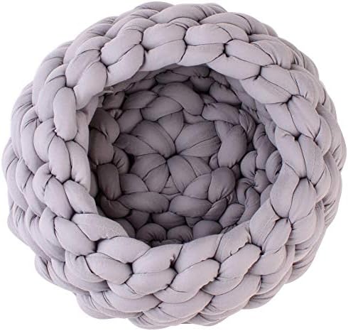 ihreesy Handmade 100% Cotton Weaving Pet Houses for Dog(Puppy) & Cats and Kittens Soft Warm Pet Mat Cats and Kittens Cave Bed,Gray,40CM