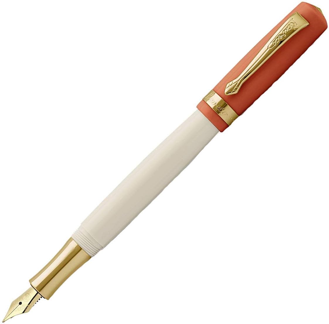Kaweco STUDENT 70's Soul Fountain Pen I Premium Acrylic Fountain Pen for Ink Cartridges I Nostalgic Fountain Pen in Orange and Cream with Golden Details I Student Pen 16 cm I Nib: F (Fine)