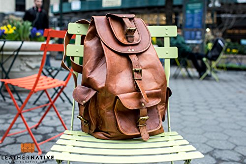 Leather Native halloween sale 16" Genuine Leather Retro Rucksack School/Travel Drawstring Macbook Backpack Great Gift For Men And Women Pre Valentines Day Special Sale! - Thumbnail 4