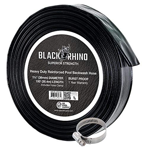 U.S. Pool Supply Black Rhino Pool-Rückspülschlauch mit Schlauchschelle – extra robust, überlegene Stärke, 1,2 mm dick – wetterfest, platzfest, abfluss
