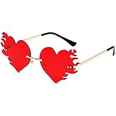 JOVAKIT Fire Heart Shaped Sunglasses for Women Men Vintage Rimless Flame Love Sun Glasses Retro Rave Party Halloween Glasses