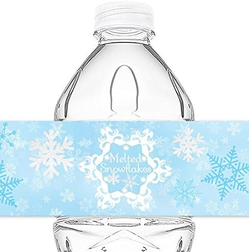POP parties Snow Princess Bottle Wraps - 20 Snowflake Water Bottle Labels - Snowflake Decorations - Made in the USA