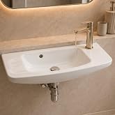 Renovators Supply Manufacturing Edgewood 20 in Wall Mounted Bathroom Sink | Easy Slip on Installation Heavy Duty Vitreous China, Glossy Finish, Space Saving 9 in Proj for Half Baths, Narrow Baths