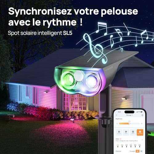 Linkind Smart SL5 Solar Outdoor Spotlight with Motion Sensor, 16 Million Colours, Group Control, Music Sync, Red Light Alarm, IP65 Garden Lamp, Christmas, Halloween, 4 PCS