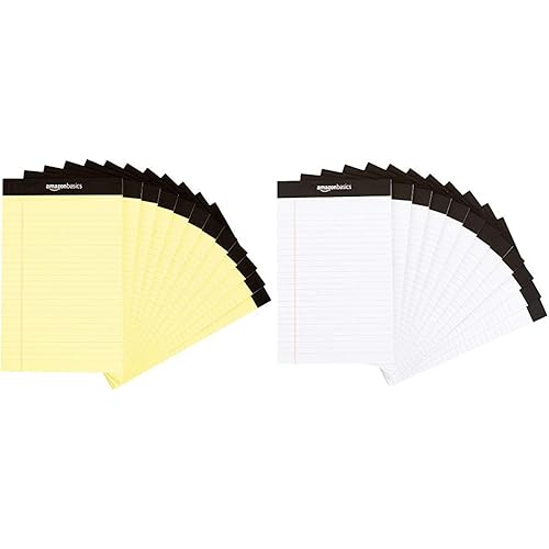 Amazon Basics Narrow Ruled 5 x 8-Inch Writing Pad - Canary (50 sheets per pad, 12 pack) & Narrow Ruled 5 x 8-Inch Writing Pad - White (50 sheets per pad, 12 pack)