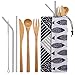 Sunshane Bamboo Travel Utensils Reusable Bamboo Cutlery Flatware Set Include Fork Spoon Knife Metal Straw Clean Brush with Carrying Bag (2 Set, Color Set 2)