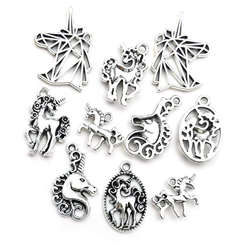Youdiyla 50 Unicorn Charms, Horse Metal Charm Pendant Supplies Findings for Necklace Bracelet Jewelry Making HM314