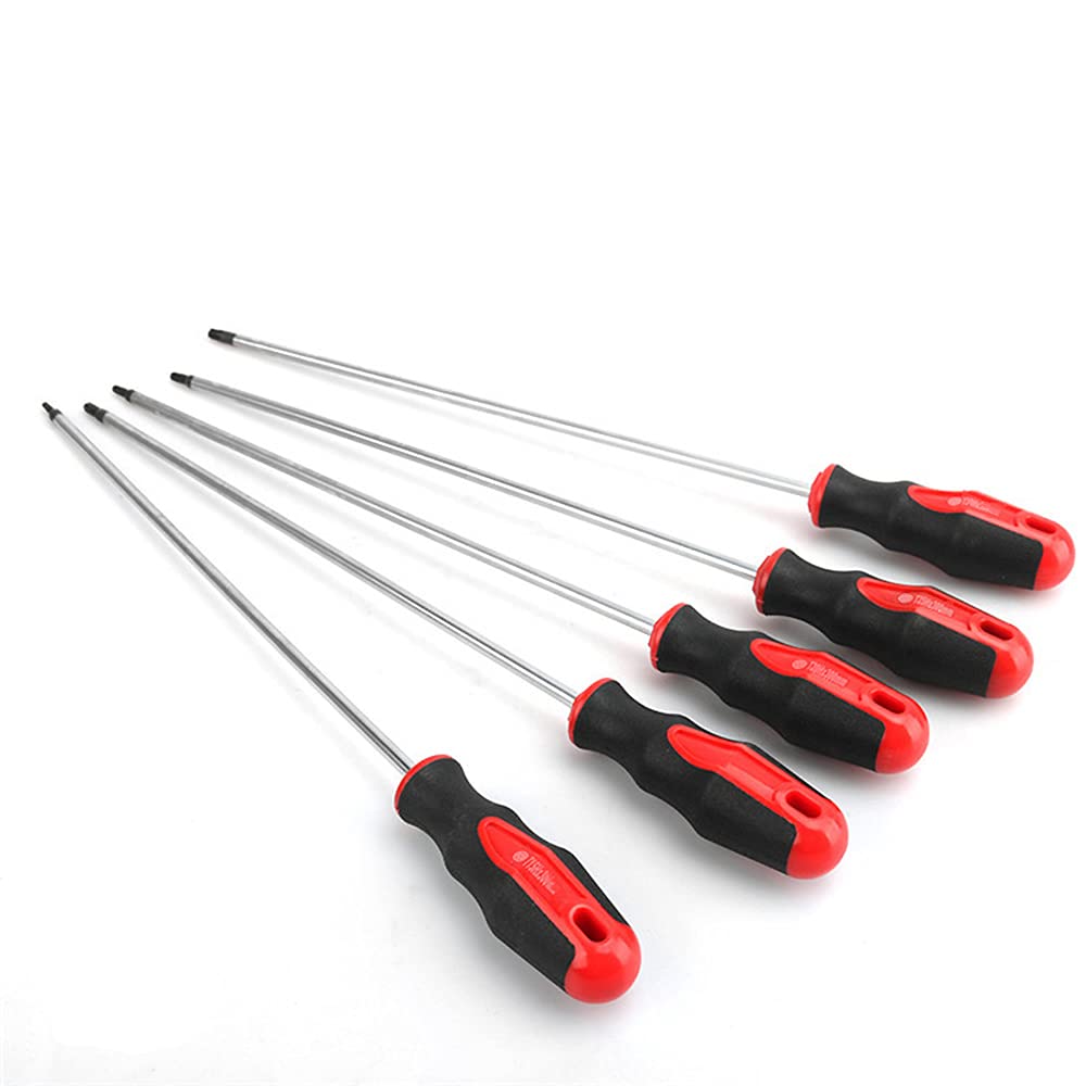Chesoon 5 pcs Extra Long Torx Screwdriver Set Shank Length 12"/300mm Total Length 16"/400mm T15-T30 Magnetic Screwdrivers Security Tamper Proof S2 Steel Home Repair Hand Tools