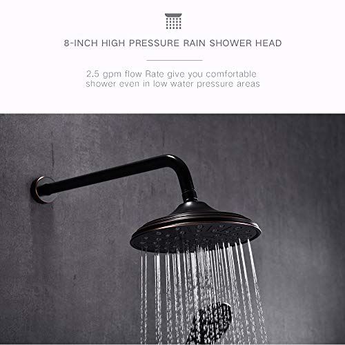 Esnbia Oil Rubbed Bronze Shower System, Wall Mounted Shower Faucet Set for Bathroom with High Pressure 8" Rain Shower head and 3-Setting Handheld Shower Head Set (Rough in Valve Included) - Thumbnail 3