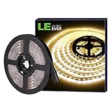 LE 16.4ft LED Strip Light, Super Bright, 300 LEDs SMD 5050, Non-Waterproof Tape Ribbon Light, Flexible Rope Light for Home, Kitchen, Under Cabinet, Bedroom, 12V Power Supply Not Included, Warm White