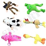 SinoArt 6pcs Set Slingshot Flingshot Animal Toy for Kids Screaming Flying Sock Plush Animals Monkey Chicken Pig Cow Duck Frog