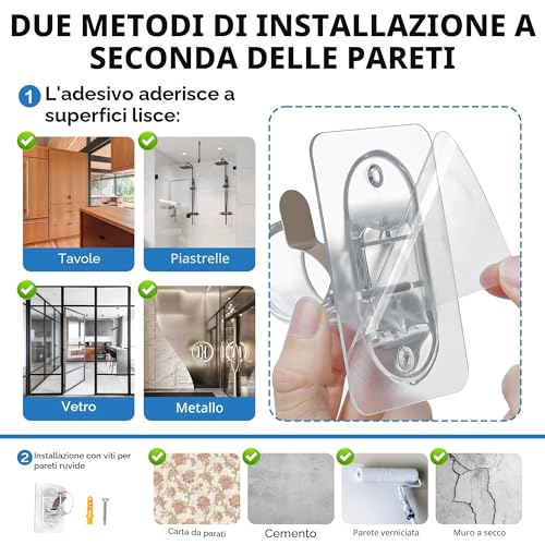 No Hole Curtain Hooks, Adhesive Curtain Hooks with Screws - Curtain Rod Bracket/Holder for Bathroom, Kitchen, Living Room, Bedroom (Transparent 4 Pieces)