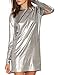 ASMAX HaoDuoYi Women Casual Soft Crew Neck Long Sleeve Silver Mini Dress