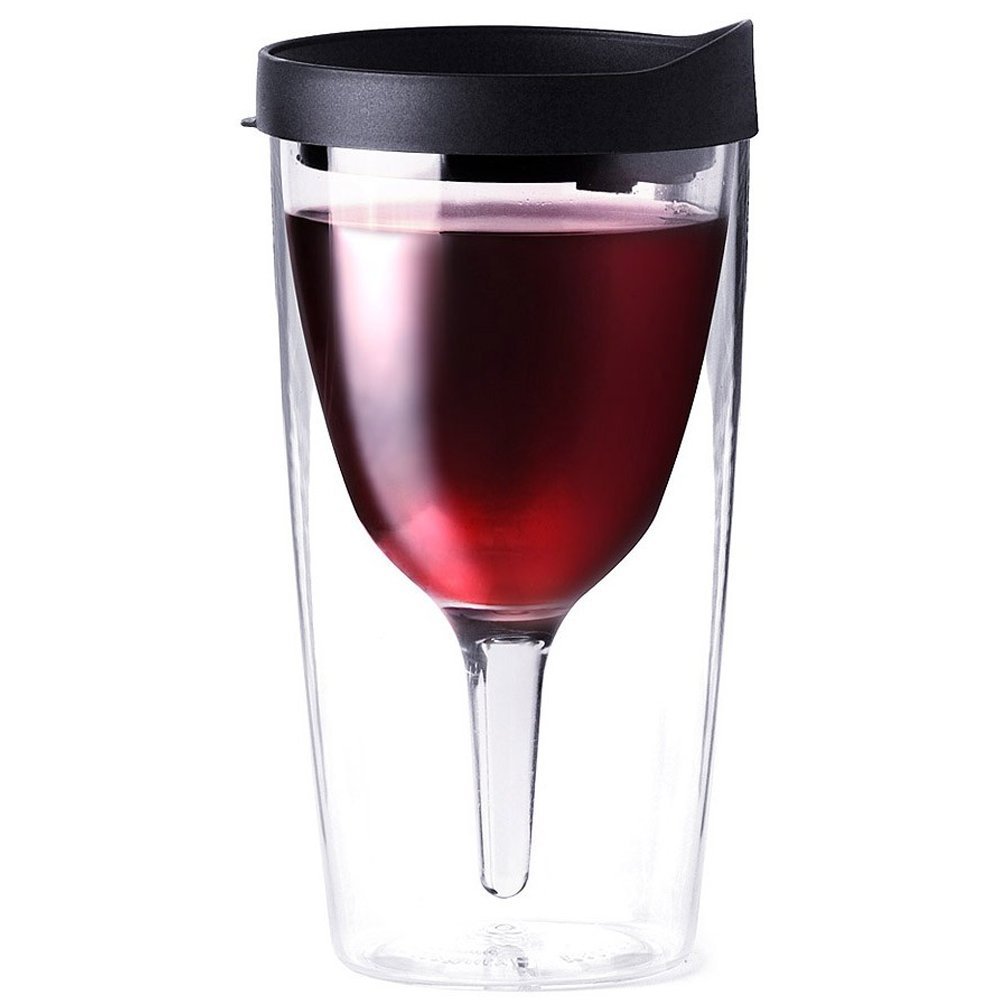 Vino2Go | Ultimate Outdoor Wine Glass – Spill-Proof, Insulated Travel Cup with Lid for Festivals, BBQs, Camping & More | Double-Wall Acrylic Tumbler, 330ml, Black Lid – Durable & Portable