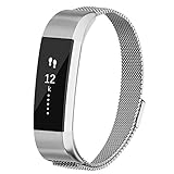 POY Metal Replacement Bands Compatible for Fitbit Alta and Fitbit Alta HR, Milanese Loop Stainless Steel Bracelet Smart Watch Strap with Unique Magnet Lock, Small Silver