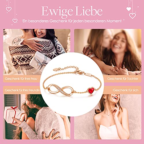 Infinity Armband Damen Unendlichkeit Herz Symbol Armband 925 Sterling Silber Rosegold Funkelnden Kristallen Verstellbar Armkette Valentinstag Muttertag Geburtstagsgeschenk für Frauen Ehefrau Mama