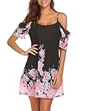 Naggoo Womens Bohemian Flower Printing Chiffon Cold Shoulder Summer Dress
