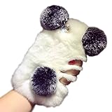 Aikeduo For IPhone 7 case Bling luxury Cute Warm Handmade Panda Bear Furry Soft Rabbit Fur Hair Iphone 7 3d Case Cover (panda)