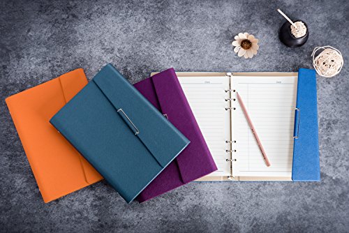 CAIZHE Hardcover A5 Leather Pocketed Notebook / Diary with Binder for Refilling 160 Pages of Classic Writing Papers, 5.5 x 8.5 Inches (Purple)