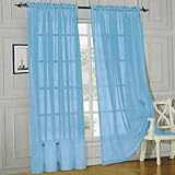 Elegant Comfort® 2 Piece Solid SHEER PANEL with ROD POCKET - Window Curtain 60-inch width X 84-inch Length - Light Blue