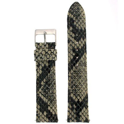 Watch Band Leather Strap Quick Change Snake Print 12 millimeter Cream Black Tech Swiss