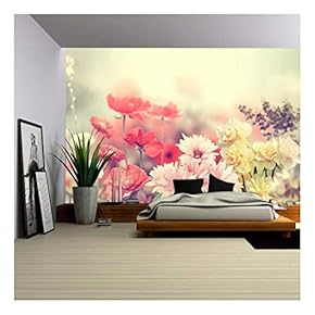 Variation of Colorful Spring Flowers - Removable Wall Mural | Self-Adhesive Large Wallpaper - 66x96 inches