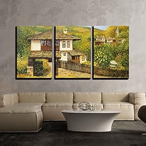 3 Piece Canvas Wall Art - Rural Colorful Autumn Landscape in Village Bojenci in The Balkan Mountains - Modern Home Art Stretched and Framed Ready to Hang - 16"x24"x3 Panels