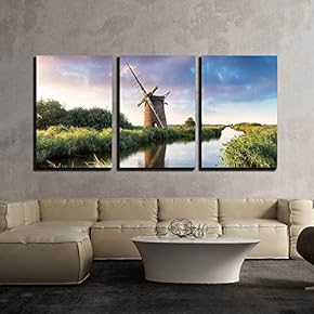 3 Piece Canvas Wall Art - THR Ruins of The Brograve Windmill on The Norfolk Broads at Sea Palling - Modern Home Art Stretched and Framed Ready to Hang - 16"x24"x3 Panels