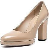 miss left Women Platform Closed Almond Toe Pumps Classic Slip On Block Chunky High Heels Versatile Formal Business Party Shoes Size 4-16 US
