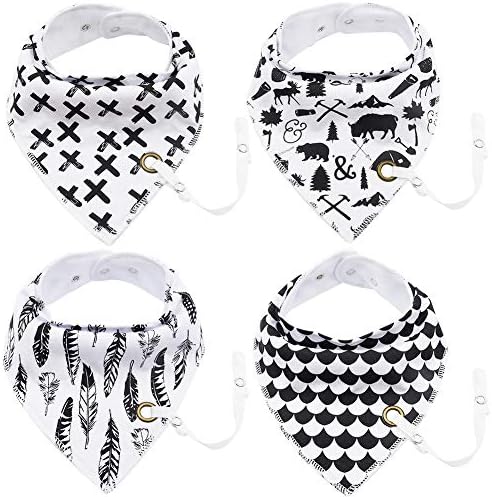Brideal Baby Bandana Drool Bibs Unisex 4 Pack with Pacifier Clips for Boys and Girls Drooling and Teething Organic Cotton, Soft and Absorbent