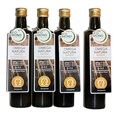 Omega 3 6 9 Natura Speise Öl von BIOMOND / 4 x 500 ml/Aktion 3 PLUS 1 GRATIS: Sie sparen 34,95 € / ungefiltert/frisch gepress