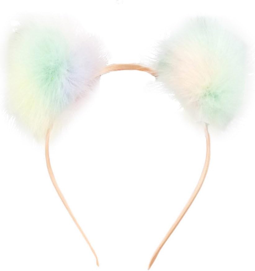 CHUANGLI Cute Ear Headband Rainbow Fluffy Ball Hair Loop Costume Pompom Ball Ear Headband