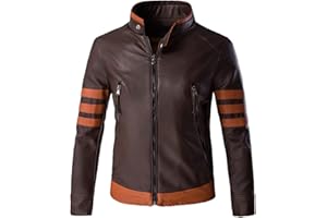 AOWOFS Men's Faux Leather Jacket Brown Moto Motorcycle Bomber Punk Fashion Slim Fit Coat