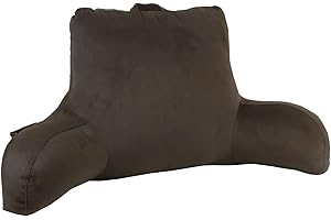 Klear Vu Velour Reading Pillow Bed Back Rest Pillow with Arms and Pockets for Gaming, Working on Laptop, Watching TV, Lumbar Support Perfect for Adults, Teens, Kids and Pregnancy, Brown