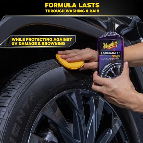 Meguiar's Endurance Long-Lasting High Gloss Black Premium Tyre Gel, 473 ml | Delivers a Rich High Gloss Shine with UV Protection and a No-Mess Gel Formula - G7516EU