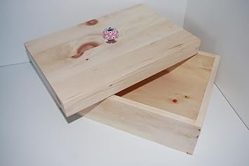 Brotkasten aus Zirbenholz mit Keramikknopf Ringelblume rosa