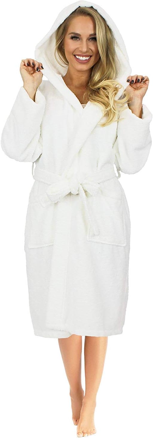 Indulge Premium Linen Terry Hooded Bathrobe Men Women, 100% Cotton, Made in Turkey