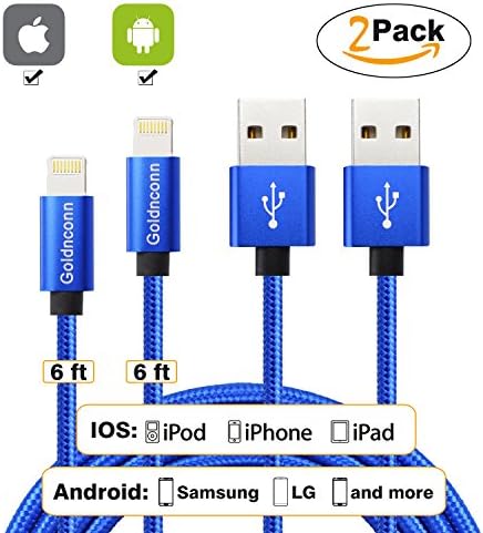 GOLDNCONN&amp;regiPhone Lightning Cable / Micro USB 2 in 1 Braided Charger Cable for iPhone 7 7 Plus 6 6S Plus / iPad / Samsung Galaxy S7 / S6 / S7 Edge / S6 Edge and More (6ft, blue, 2 pcs/pack)