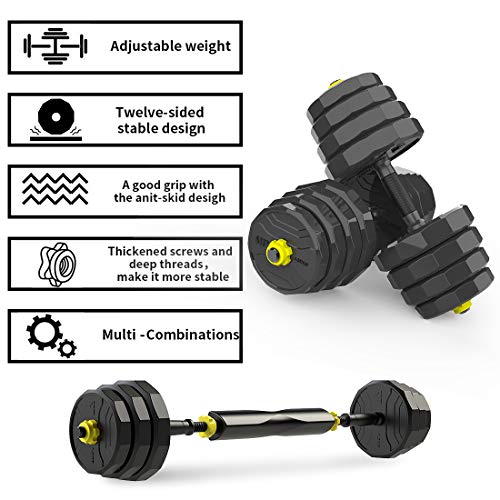 PINROYAL Adjustable Dumbbells Fitness Dumbbell Barbell Combination Set