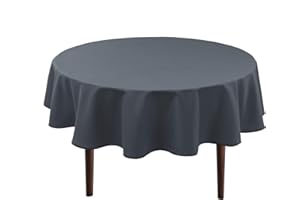 Hiasan Waterproof Grey Round Tablecloth, 60 Inch Washable Polyester Table Cloth for Dining Room Round Tables, Stain Resistant