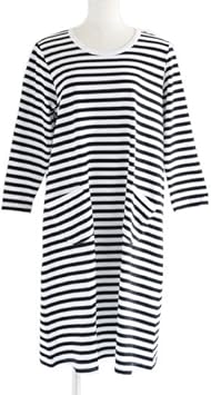 Amazon Co Jp Marimekko マリメッコ Tasaraita Tiia 七分袖 ボーダーワンピース Mサイズ ホワイト ブラック ホーム キッチン