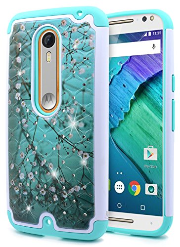 Moto X Pure Edition Case, NageBee [Hybrid Protective] Armor Soft Silicone Cover with [Studded Rhinestone Bling] Design Hard Case for Motorola Moto X Style / Pure Edition (2015 Release) (Plum)