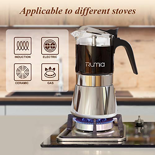 Rumia Moka Pot Stovetop Espresso Maker, Crystal Glass & Stainless Steel