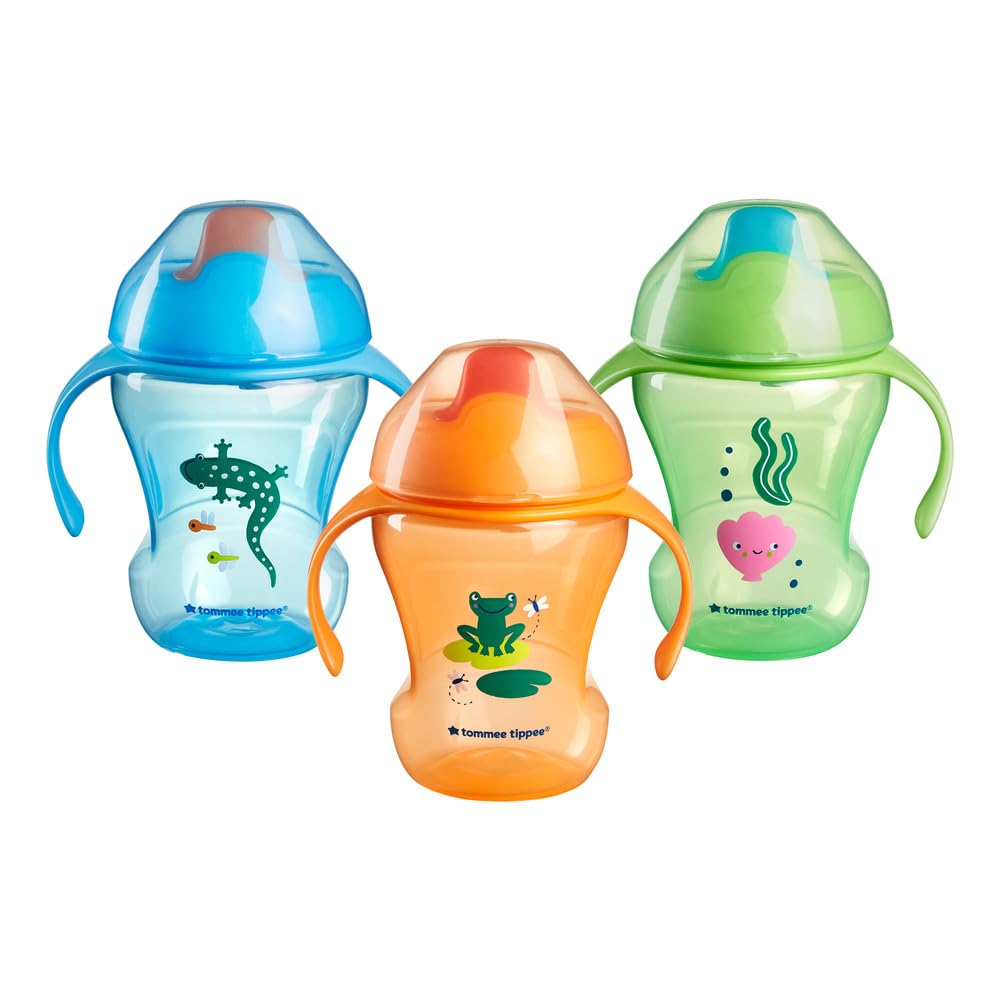 Photo 1 of Tommee Tippee Trainer Sippee Cup, 7m+, 8oz, Pack of 3 Non-Spill Trainer Cups for Toddlers, Blue, Orange and Green, with Bite-Resistant Spout and Easy-Hold Handles, Travel Friendly and BPA Free