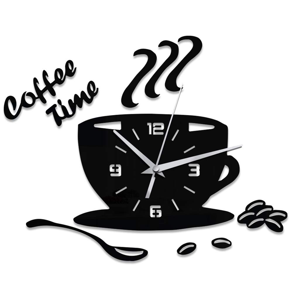 Qiekenao DIY Digital Wall Clock, Acrylic Modern Silent Coffee Time Hollow Digital Clock, Cup-shaped Wall Sticker