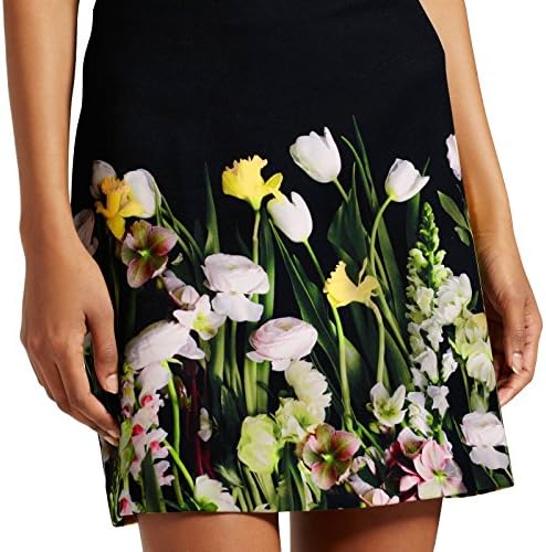 Women's Black Satin Photo Floral Skirt